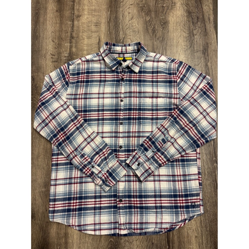 Prince & Fox Mens Large Flannel Shirt Red White Blue Plaid Cotton LXJSCH55